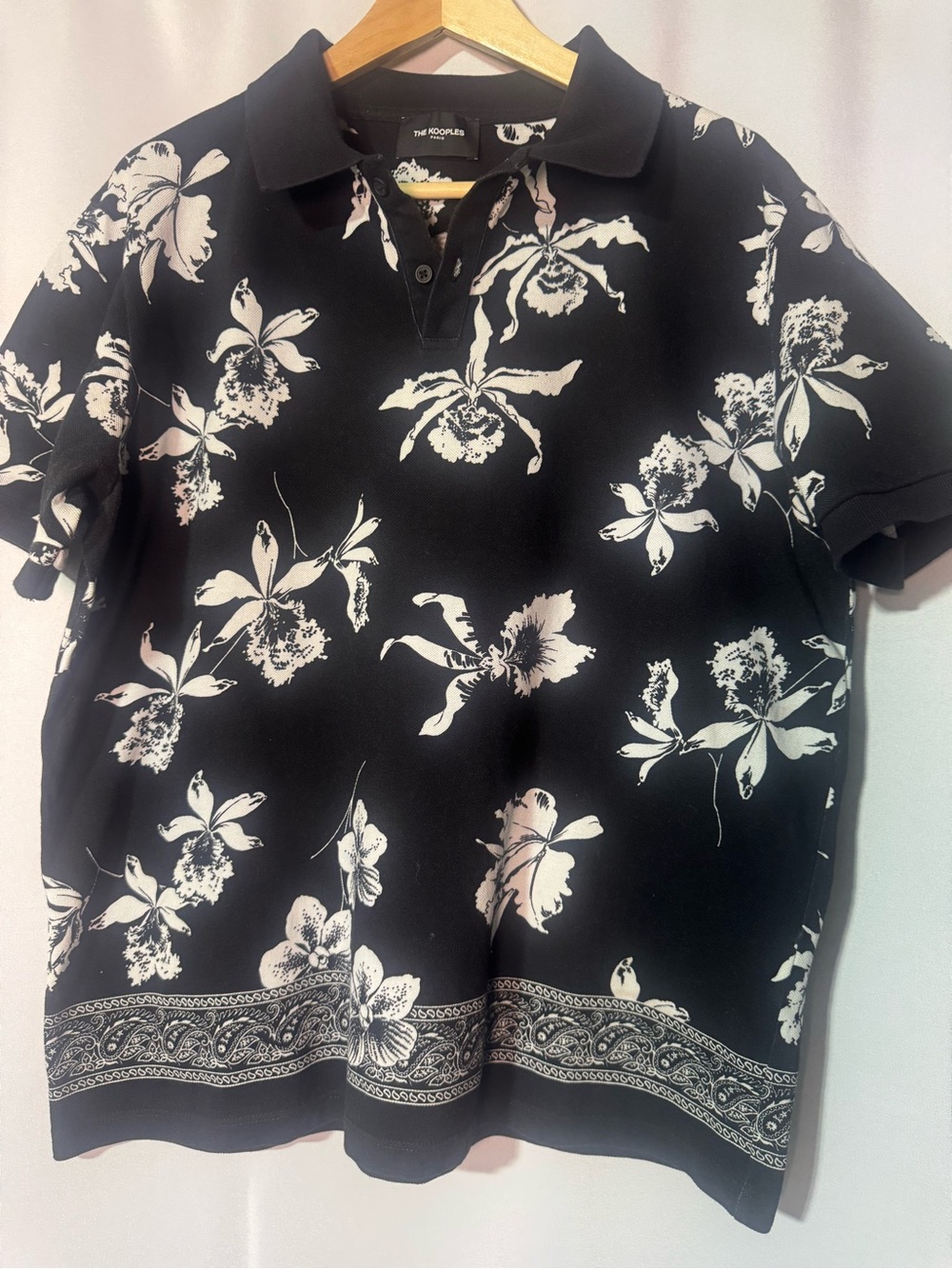 The Kooples Black Floral Polo Shirt | Hawaiian Print | Men's XL